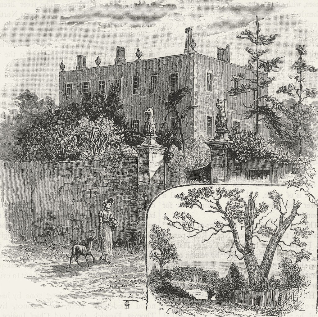 LONDON. Finchley Manor House & Turpin's Oak 1888 old antique print picture